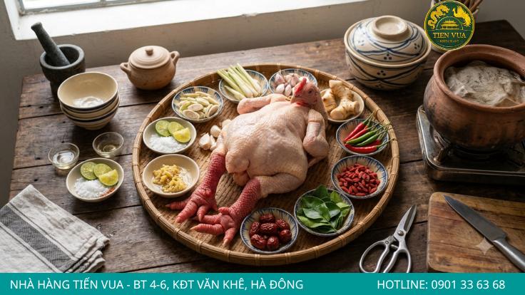 Chuẩn bị đủ nguyên liệu để món gà Đông Tảo hầm thuốc bắc thơm ngon, bổ dưỡng
